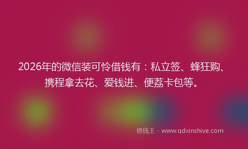 2026年的微信装可怜借钱有：私立签、蜂狂购、携程拿去花、爱钱进、便荔卡包等。