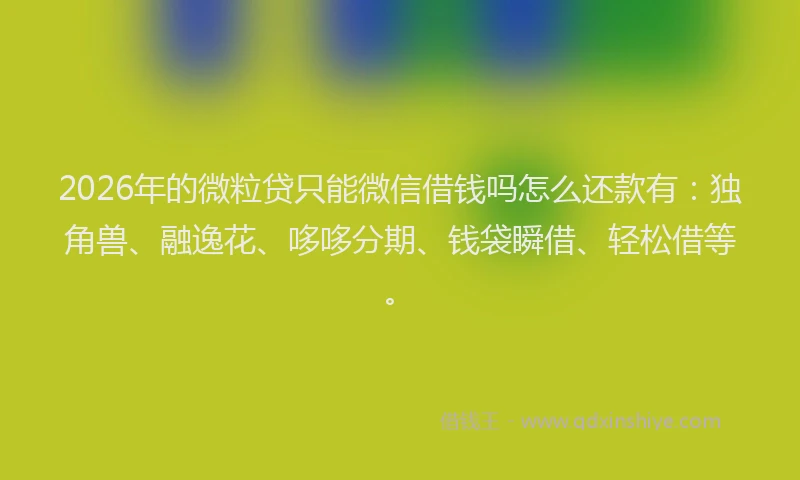 2026年的微粒贷只能微信借钱吗怎么还款有：独角兽、融逸花、哆哆分期、钱袋瞬借、轻松借等。