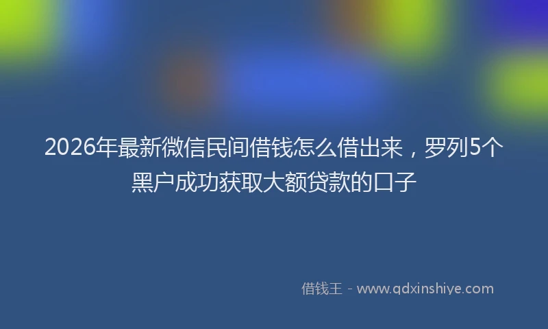 2026年最新微信民间借钱怎么借出来，罗列5个黑户成功获取大额贷款的口子