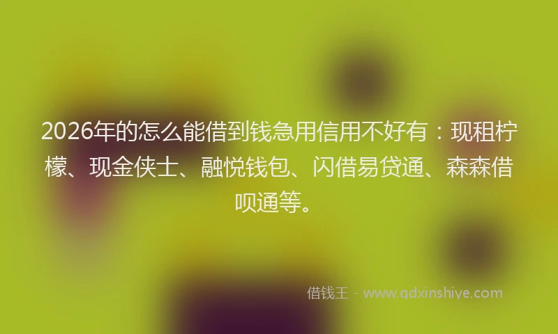 2026年的怎么能借到钱急用信用不好有:现租柠檬、现金侠士、融悦钱包、闪借易贷通、森森借呗通等。