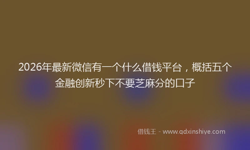 2026年最新微信有一个什么借钱平台，概括五个金融创新秒下不要芝麻分的口子