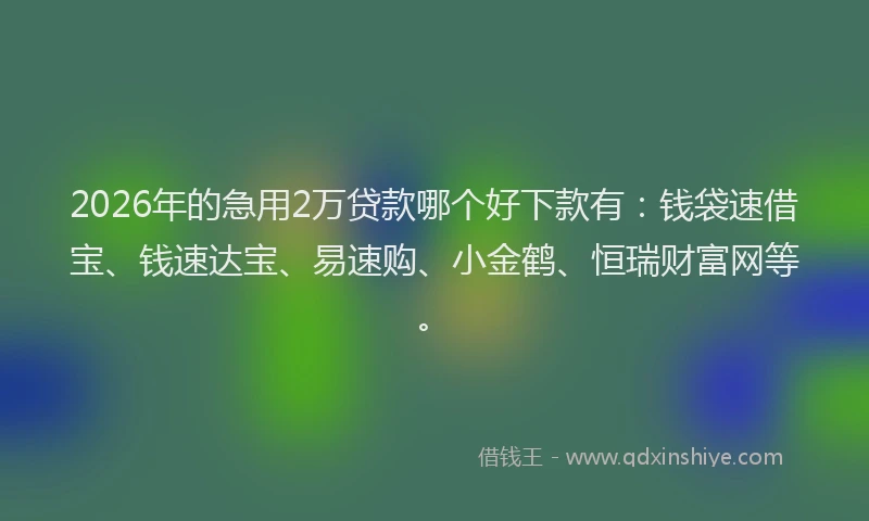 2026年的急用2万贷款哪个好下款有:钱袋速借宝、钱速达宝、易速购、小金鹤、恒瑞财富网等。