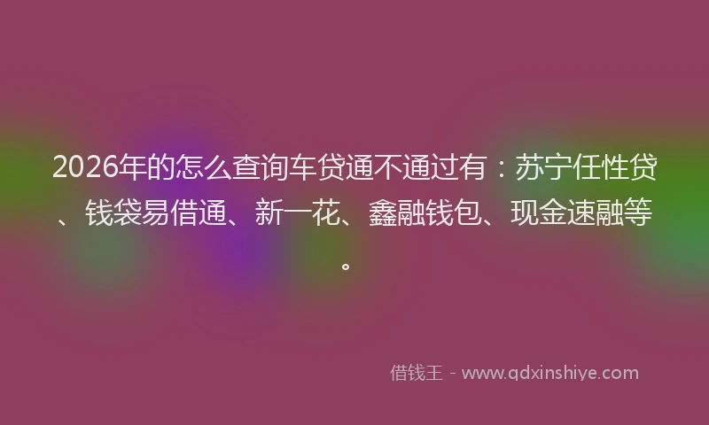2026年的怎么查询车贷通不通过有：苏宁任性贷、钱袋易借通、新一花、鑫融钱包、现金速融等。