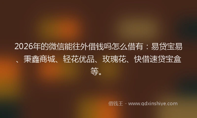 2026年的微信能往外借钱吗怎么借有：易贷宝易、秉鑫商城、轻花优品、玫瑰花、快借速贷宝盒等。