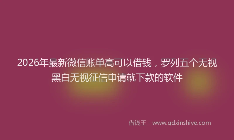 2026年最新微信账单高可以借钱，罗列五个无视黑白无视征信申请就下款的软件
