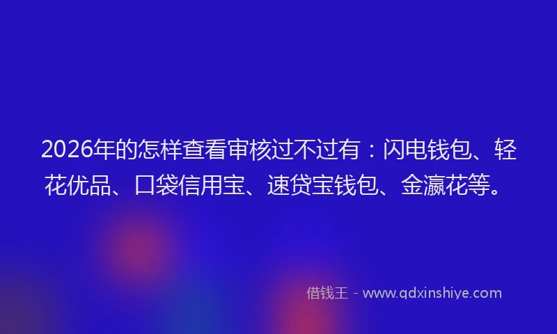 2026年的怎样查看审核过不过有：闪电钱包、轻花优品、口袋信用宝、速贷宝钱包、金瀛花等。
