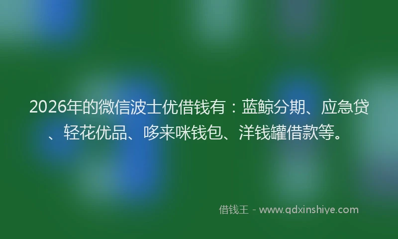2026年的微信波士优借钱有：蓝鲸分期、应急贷、轻花优品、哆来咪钱包、洋钱罐借款等。