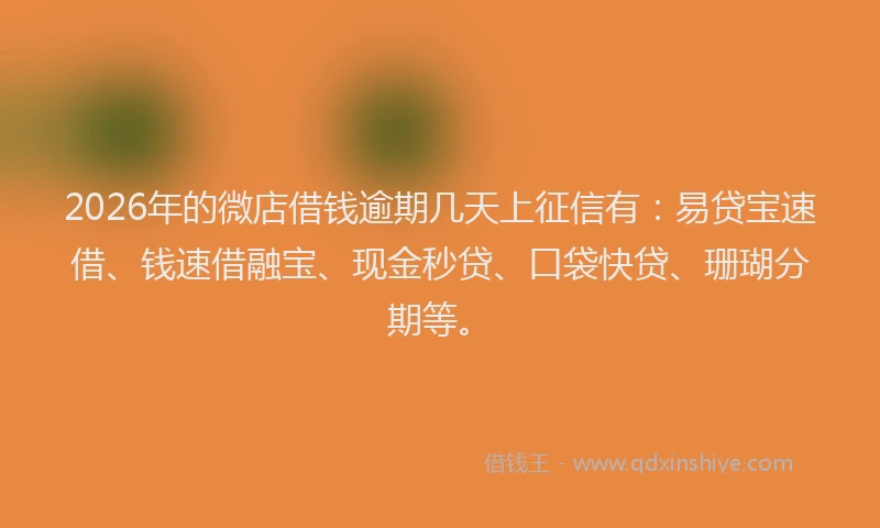 2026年的微店借钱逾期几天上征信有：易贷宝速借、钱速借融宝、现金秒贷、口袋快贷、珊瑚分期等。