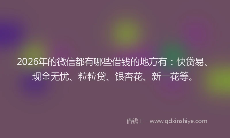 2026年的微信都有哪些借钱的地方有：快贷易、现金无忧、粒粒贷、银杏花、新一花等。