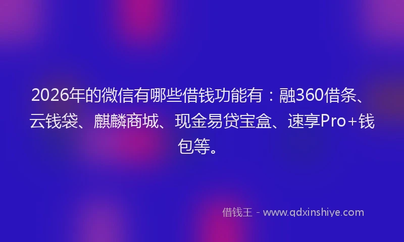 2026年的微信有哪些借钱功能有：融360借条、云钱袋、麒麟商城、现金易贷宝盒、速享Pro+钱包等。