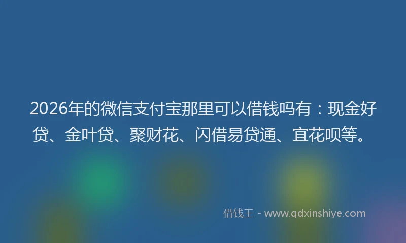 2026年的微信支付宝那里可以借钱吗有：现金好贷、金叶贷、聚财花、闪借易贷通、宜花呗等。