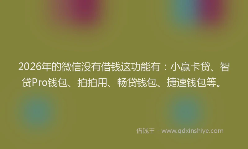 2026年的微信没有借钱这功能有：小赢卡贷、智贷Pro钱包、拍拍用、畅贷钱包、捷速钱包等。