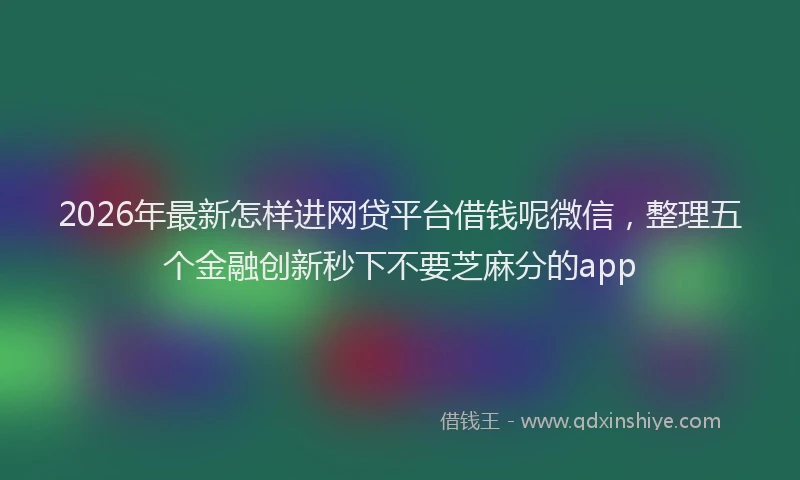 2026年最新怎样进网贷平台借钱呢微信，整理五个金融创新秒下不要芝麻分的app