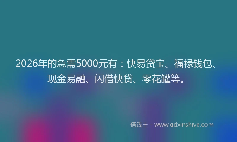 2026年的急需5000元有:快易贷宝、福禄钱包、现金易融、闪借快贷、零花罐等。