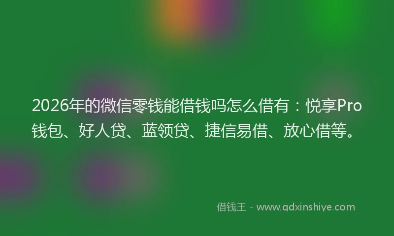 2026年的微信零钱能借钱吗怎么借有：悦享Pro钱包、好人贷、蓝领贷、捷信易借、放心借等。