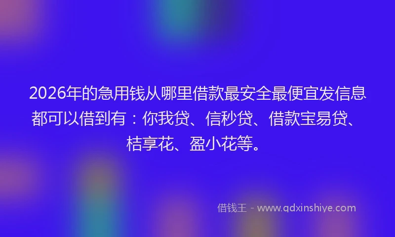 2026年的急用钱从哪里借款最安全最便宜发信息都可以借到有：你我贷、信秒贷、借款宝易贷、桔享花、盈小花等。