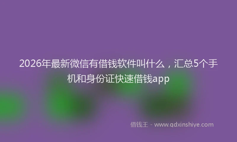 2026年最新微信有借钱软件叫什么，汇总5个手机和身份证快速借钱app