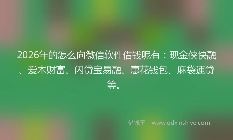 2026年的怎么向微信软件借钱呢有：现金侠快融、爱木财富、闪贷宝易融、惠花钱包、麻袋速贷等。