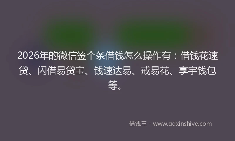 2026年的微信签个条借钱怎么操作有：借钱花速贷、闪借易贷宝、钱速达易、戒易花、享宇钱包等。
