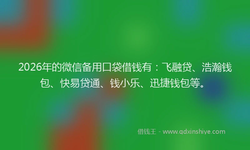 2026年的微信备用口袋借钱有：飞融贷、浩瀚钱包、快易贷通、钱小乐、迅捷钱包等。