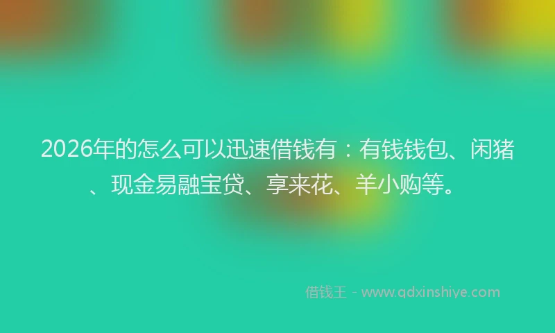 2026年的怎么可以迅速借钱有：有钱钱包、闲猪、现金易融宝贷、享来花、羊小购等。