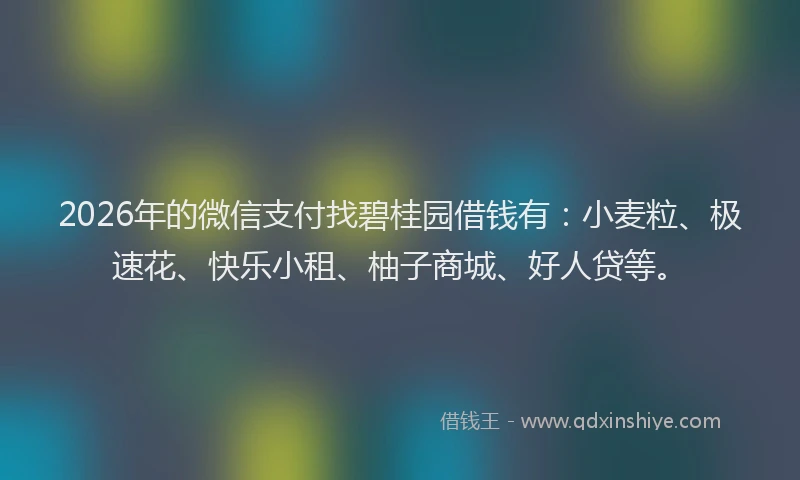 2026年的微信支付找碧桂园借钱有：小麦粒、极速花、快乐小租、柚子商城、好人贷等。