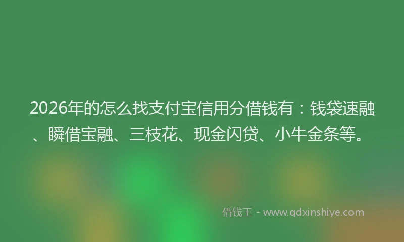 2026年的怎么找支付宝信用分借钱有:钱袋速融、瞬借宝融、三枝花、现金闪贷、小牛金条等。