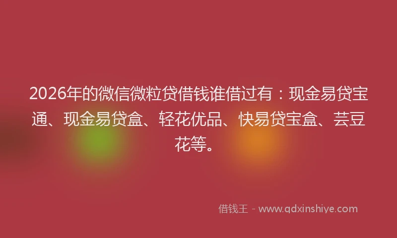 2026年的微信微粒贷借钱谁借过有：现金易贷宝通、现金易贷盒、轻花优品、快易贷宝盒、芸豆花等。