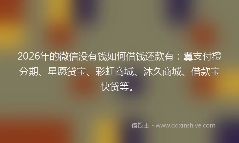 2026年的微信没有钱如何借钱还款有：翼支付橙分期、星愿贷宝、彩虹商城、沐久商城、借款宝快贷等。