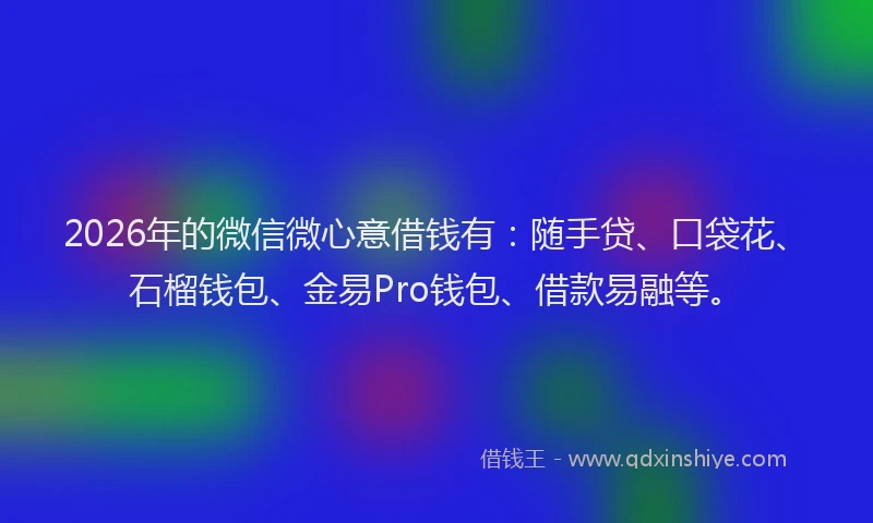 2026年的微信微心意借钱有：随手贷、口袋花、石榴钱包、金易Pro钱包、借款易融等。