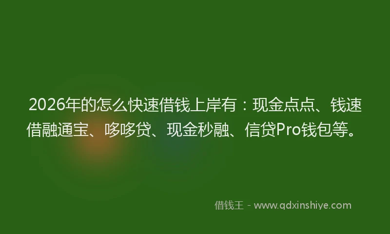 2026年的怎么快速借钱上岸有：现金点点、钱速借融通宝、哆哆贷、现金秒融、信贷Pro钱包等。