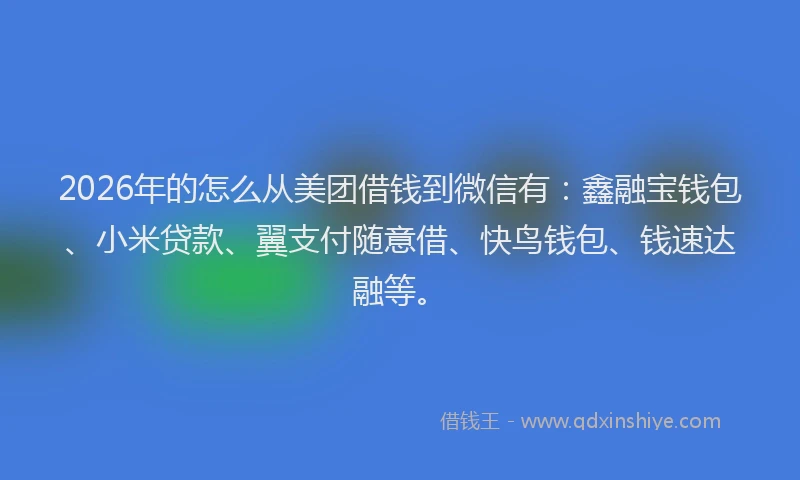 2026年的怎么从美团借钱到微信有：鑫融宝钱包、小米贷款、翼支付随意借、快鸟钱包、钱速达融等。