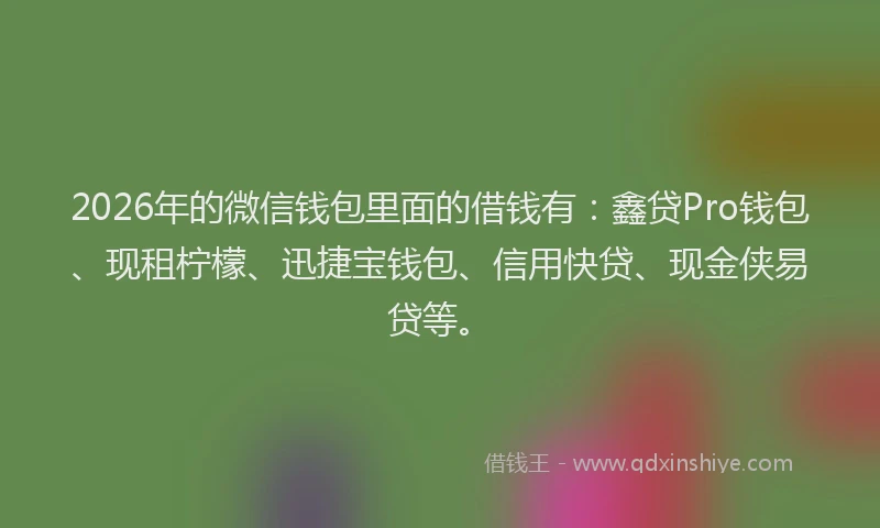 2026年的微信钱包里面的借钱有：鑫贷Pro钱包、现租柠檬、迅捷宝钱包、信用快贷、现金侠易贷等。