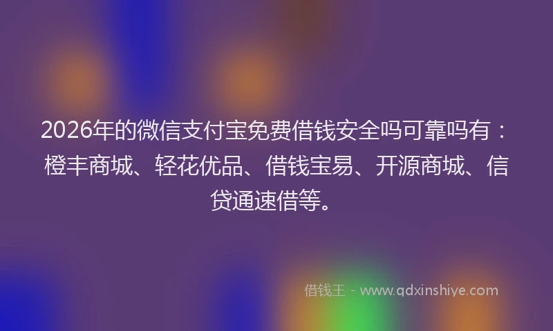 2026年的微信支付宝免费借钱安全吗可靠吗有：橙丰商城、轻花优品、借钱宝易、开源商城、信贷通速借等。