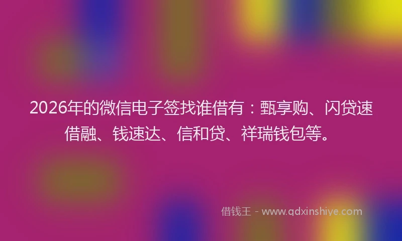 2026年的微信电子签找谁借有：甄享购、闪贷速借融、钱速达、信和贷、祥瑞钱包等。