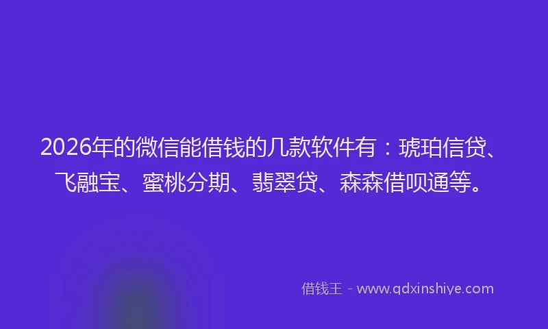 2026年的微信能借钱的几款软件有：琥珀信贷、飞融宝、蜜桃分期、翡翠贷、森森借呗通等。