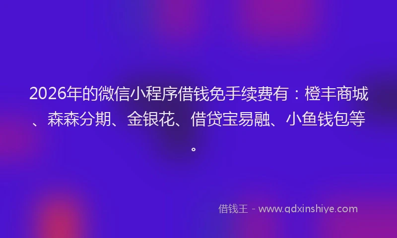 2026年的微信小程序借钱免手续费有：橙丰商城、森森分期、金银花、借贷宝易融、小鱼钱包等。