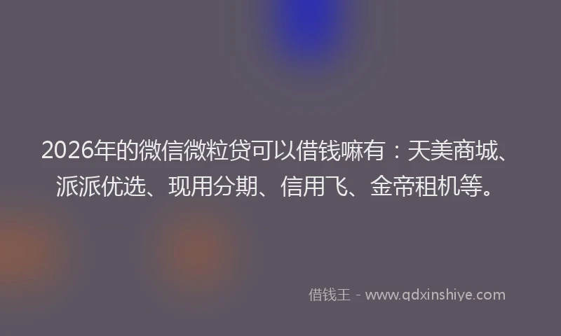 2026年的微信微粒贷可以借钱嘛有：天美商城、派派优选、现用分期、信用飞、金帝租机等。