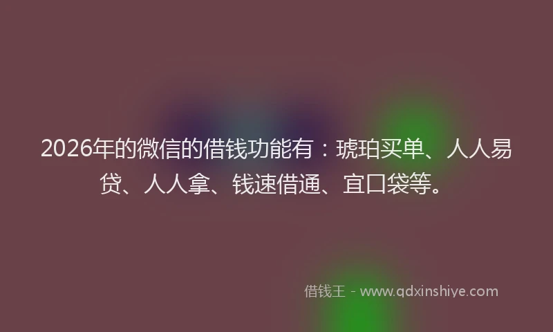 2026年的微信的借钱功能有：琥珀买单、人人易贷、人人拿、钱速借通、宜口袋等。