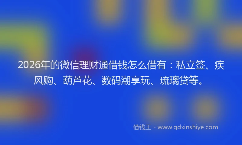 2026年的微信理财通借钱怎么借有：私立签、疾风购、葫芦花、数码潮享玩、琉璃贷等。