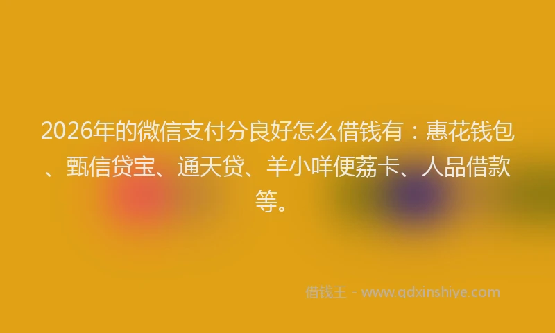 2026年的微信支付分良好怎么借钱有：惠花钱包、甄信贷宝、通天贷、羊小咩便荔卡、人品借款等。