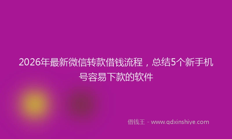 2026年最新微信转款借钱流程，总结5个新手机号容易下款的软件