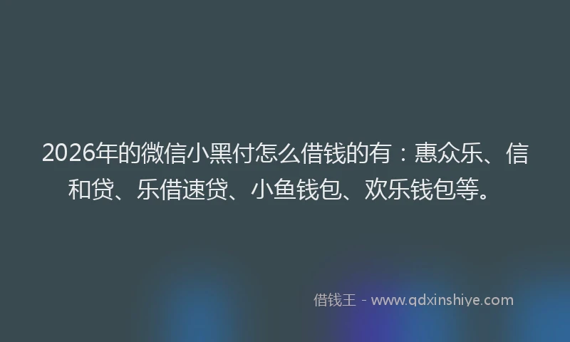 2026年的微信小黑付怎么借钱的有：惠众乐、信和贷、乐借速贷、小鱼钱包、欢乐钱包等。