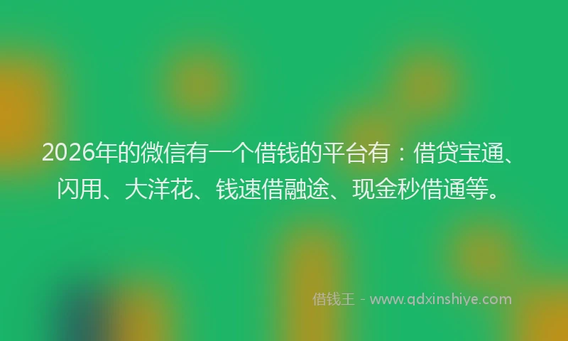 2026年的微信有一个借钱的平台有：借贷宝通、闪用、大洋花、钱速借融途、现金秒借通等。