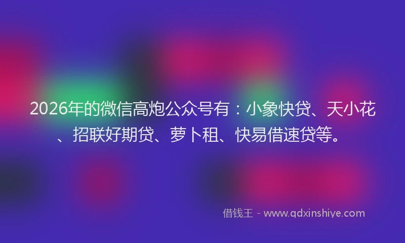 2026年的微信高炮公众号有：小象快贷、天小花、招联好期贷、萝卜租、快易借速贷等。