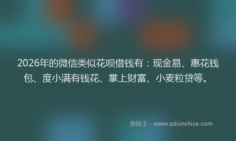 2026年的微信类似花呗借钱有：现金易、惠花钱包、度小满有钱花、掌上财富、小麦粒贷等。