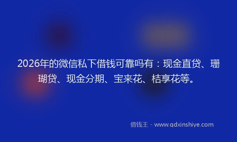 2026年的微信私下借钱可靠吗有：现金直贷、珊瑚贷、现金分期、宝来花、桔享花等。