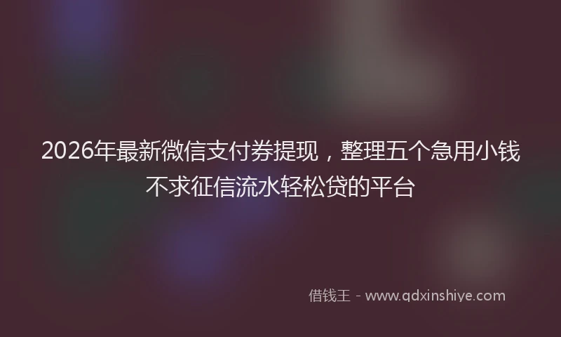 2026年最新微信支付券提现，整理五个急用小钱不求征信流水轻松贷的平台