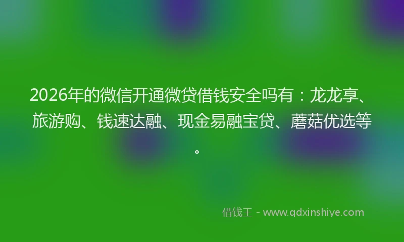 2026年的微信开通微贷借钱安全吗有：龙龙享、旅游购、钱速达融、现金易融宝贷、蘑菇优选等。