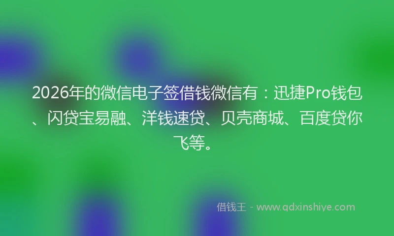 2026年的微信电子签借钱微信有：迅捷Pro钱包、闪贷宝易融、洋钱速贷、贝壳商城、百度贷你飞等。